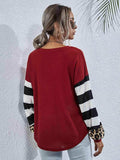 Leopard Striped Waffle-Knit Top - Trendsi - Flyclothing LLC