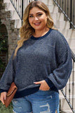 Plus Size Waffle-Knit Round Neck Dropped Shoulder Sweater - Trendsi - Flyclothing LLC