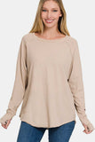 Zenana Round Neck Thumbhole Long Sleeve Top - Trendsi - Flyclothing LLC