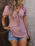 Ruched V-Neck Flounce Sleeve Blouse - Trendsi - Flyclothing LLC