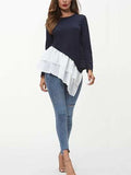 Tiered Contrast Round Neck Long Sleeve T-Shirt - Trendsi - Flyclothing LLC