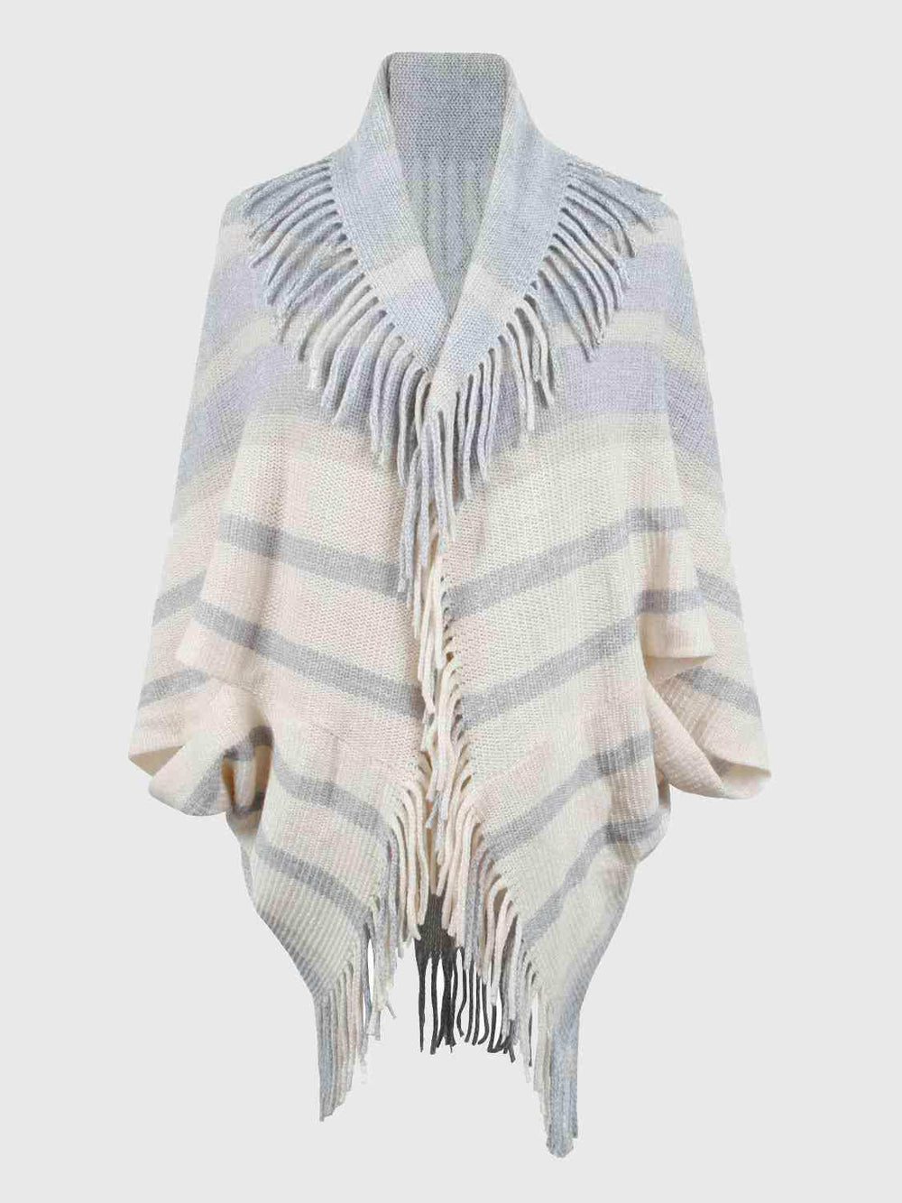 Fringe Detail Open Front Poncho - Trendsi - Flyclothing LLC