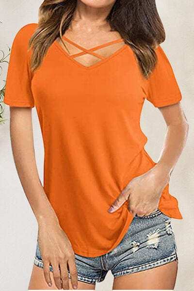 Crisscross Short Sleeve T-Shirt - Trendsi - Flyclothing LLC
