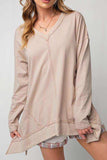 Exposed Seam V-Neck Long Sleeve Slit Sweatshirt - Trendsi - Flyclothing LLC