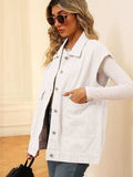 Pocketed Button Up Sleeveless Denim Jacket - Trendsi - Flyclothing LLC