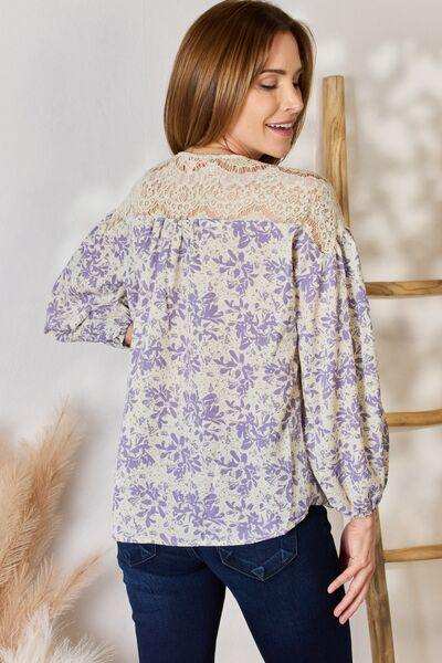 Hailey & Co Full Size Lace Detail Printed Blouse - Trendsi - Flyclothing LLC