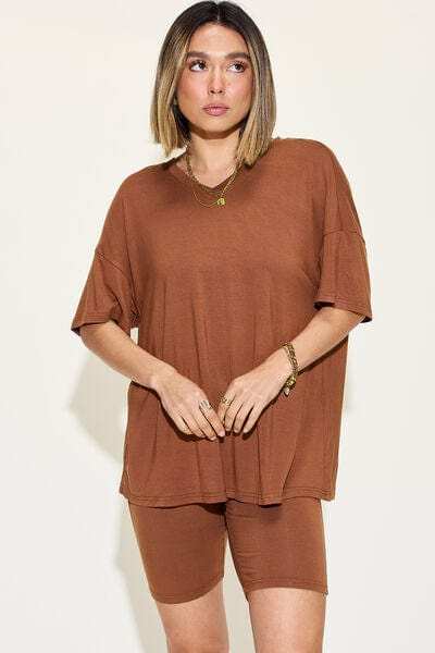 Basic Bae Full Size V-Neck Drop Shoulder Short Sleeve T-Shirt and Shorts Set - Trendsi - Flyclothing LLC
