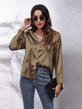 Button Up Collared Neck Long Sleeve Shirt - Trendsi - Flyclothing LLC