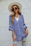 Striped Button Up Long Sleeve Cardigan - Trendsi - Flyclothing LLC
