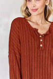 Basic Bae Full Size Ribbed Half Button Long Sleeve T-Shirt - Trendsi - Flyclothing LLC
