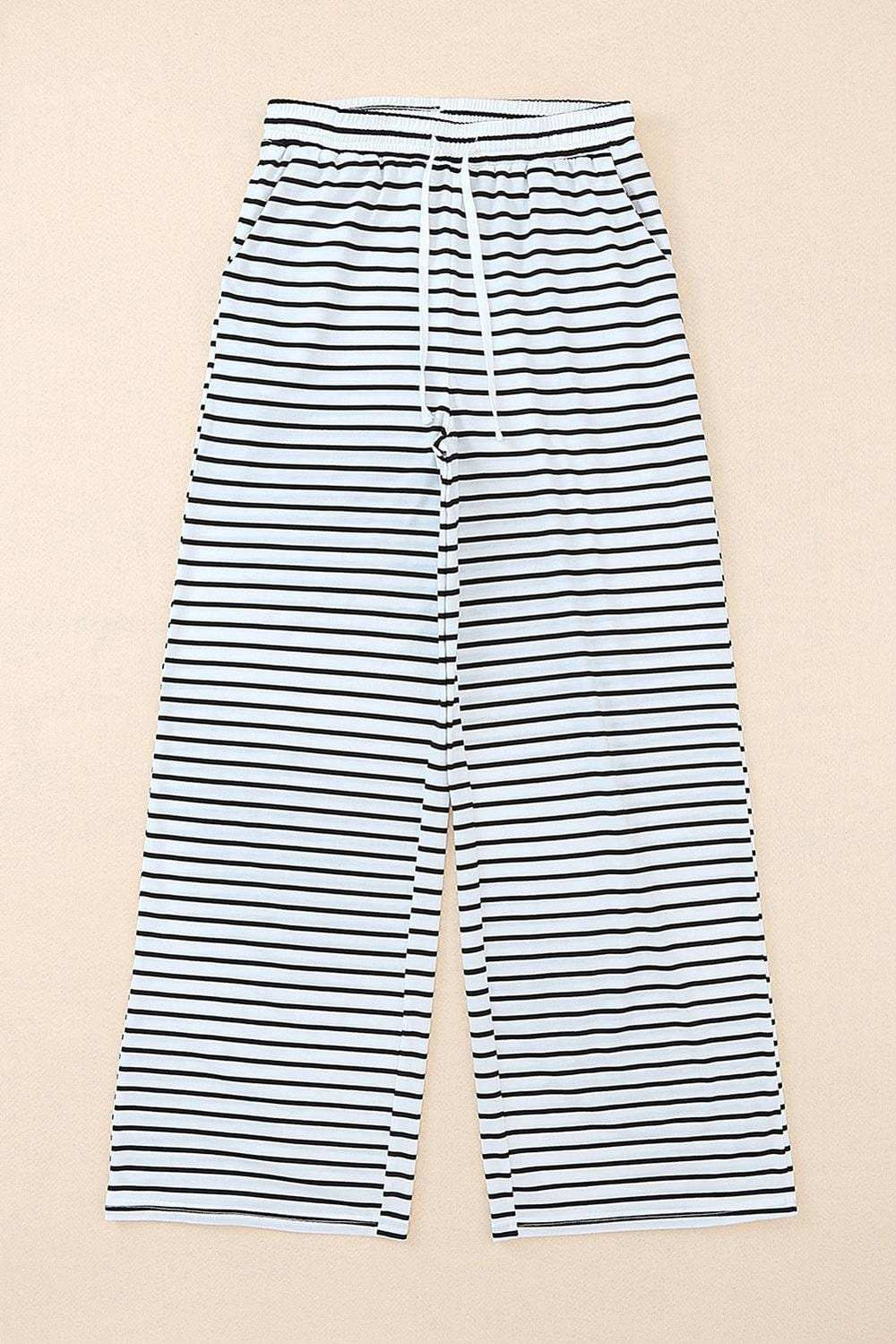 Striped Drawstring Waist Wide Leg Pants - Trendsi - Flyclothing LLC
