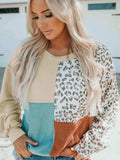 Color Block Leopard Round Neck Sweatshirt - Trendsi - Flyclothing LLC