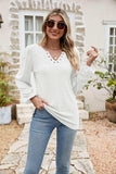 Eyelet Notched Neck Balloon Sleeve Blouse - Trendsi - Flyclothing LLC
