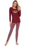 Graphic Round Neck Top and Striped Pants Set - Trendsi - Flyclothing LLC
