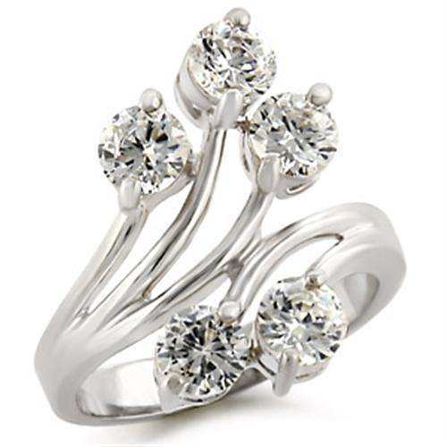 Alamode High-Polished 925 Sterling Silver Ring with AAA Grade CZ in Clear - Alamode - Flyclothing LLC