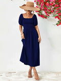Off-Shoulder Balloon Sleeve Midi Dress - Trendsi - Flyclothing LLC