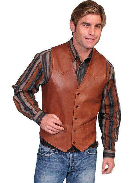 Scully ANTIQUE BROWN WESTERN VEST/SINGLE POINT - Scully Leather - Flyclothing LLC