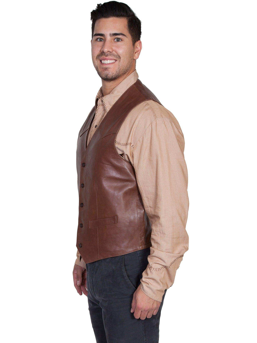 Scully CHOCOLATE WESTERN VEST/SINGLE POINT - Scully Leather - Flyclothing LLC