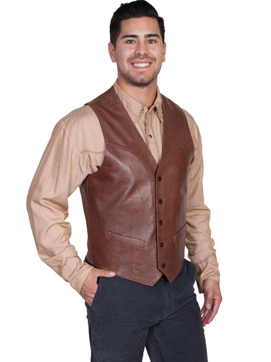 Scully CHOCOLATE WESTERN VEST/SINGLE POINT - Scully Leather - Flyclothing LLC