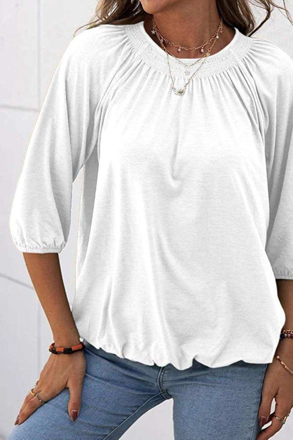 Gathered Detail Round Neck T-Shirt - Trendsi - Flyclothing LLC