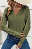 Decorative Button V-Neck Long Sleeve T-Shirt - Trendsi - Flyclothing LLC