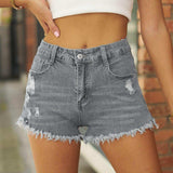 Raw Hem Distressed Denim Shorts - Trendsi - Flyclothing LLC