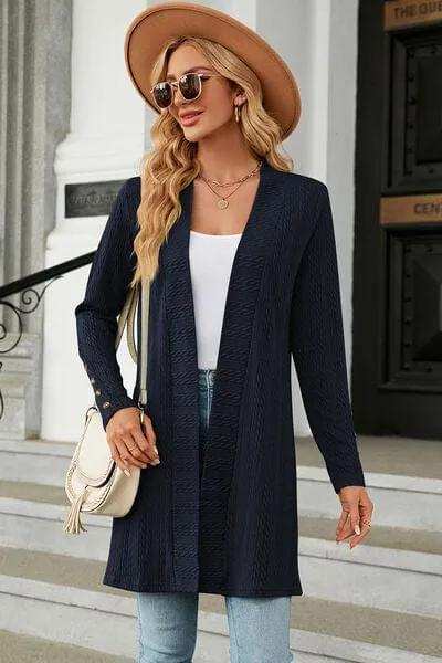 Open Front Long Sleeve Cardigan - Trendsi - Flyclothing LLC