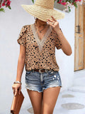 Animal Print V-Neck Petal Sleeve Blouse - Trendsi - Flyclothing LLC