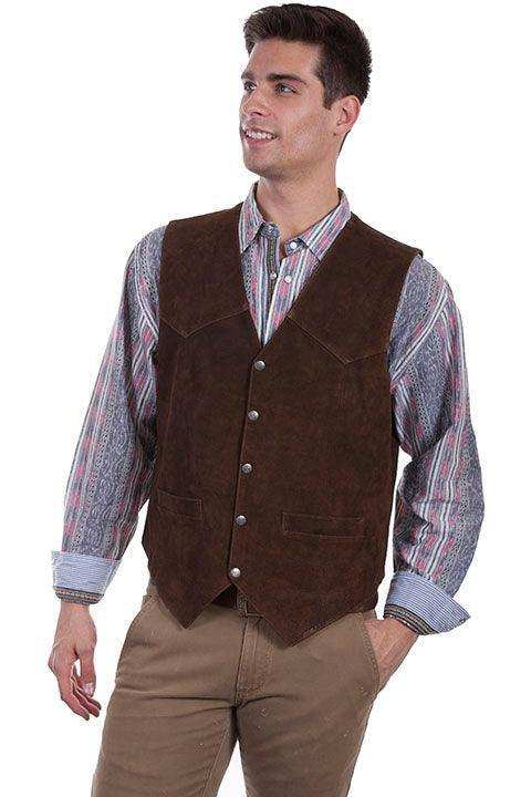 Scully BROWN CALF SUEDE SNAP FRONT VEST - Scully Leather - Flyclothing LLC