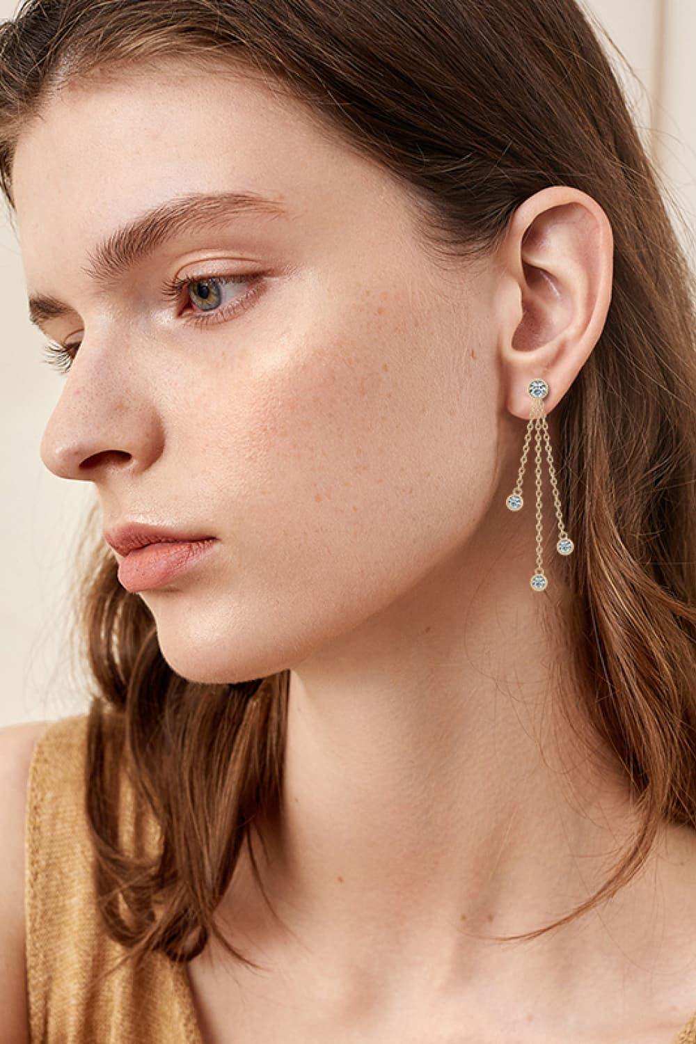 1.2 Carat Moissanite Layered Chain Earrings - Trendsi - Flyclothing LLC
