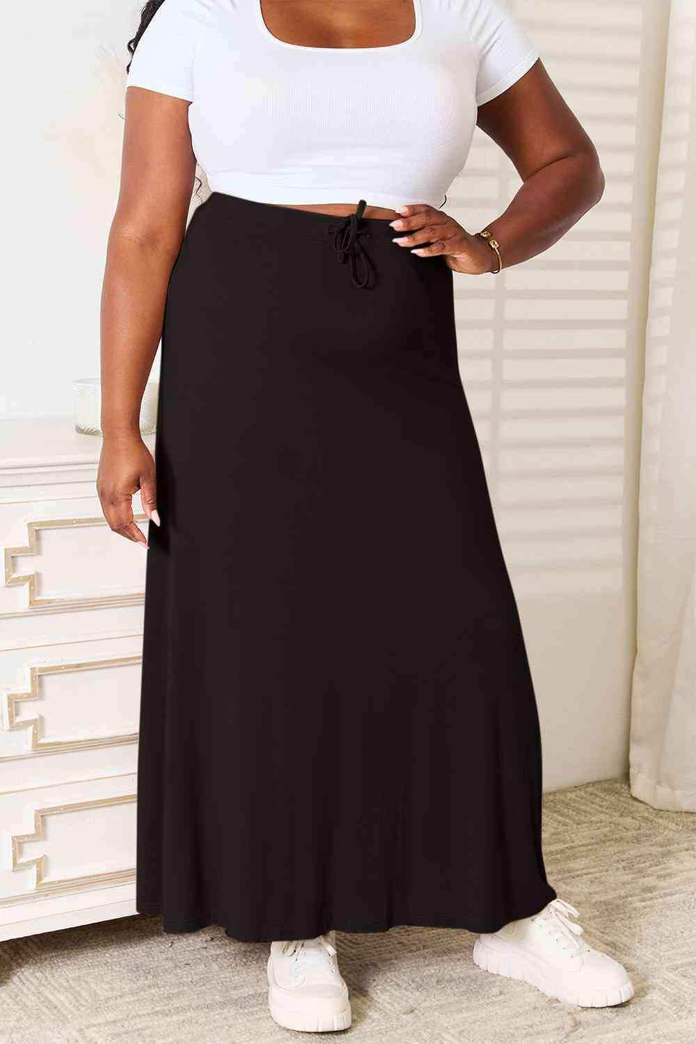 Double Take Full Size Soft Rayon Drawstring Waist Maxi Skirt Rayon - Trendsi - Flyclothing LLC