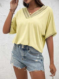 Lace Detail V-Neck T-Shirt - Trendsi - Flyclothing LLC