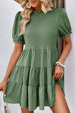 Puff Sleeve Tie Back Tiered Dress - Trendsi - Flyclothing LLC