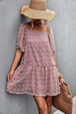 Swiss Dot Square Neck Half Balloon Sleeve Dress - Trendsi - Flyclothing LLC