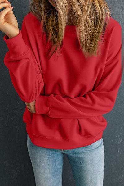Round Neck Dropped Shoulder Sweatshirt - Trendsi - Flyclothing LLC