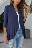 Open Front Three-Quarter Sleeve Cardigan - Trendsi - Flyclothing LLC