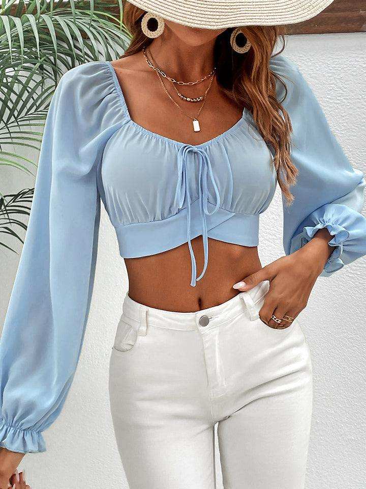 Raglan Sleeve Cropped Blouse - Trendsi - Flyclothing LLC