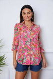 Floral Button Up Flounce Sleeve Shirt - Trendsi - Flyclothing LLC