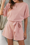 Tie Belt Short Sleeve Romper - Trendsi - Flyclothing LLC
