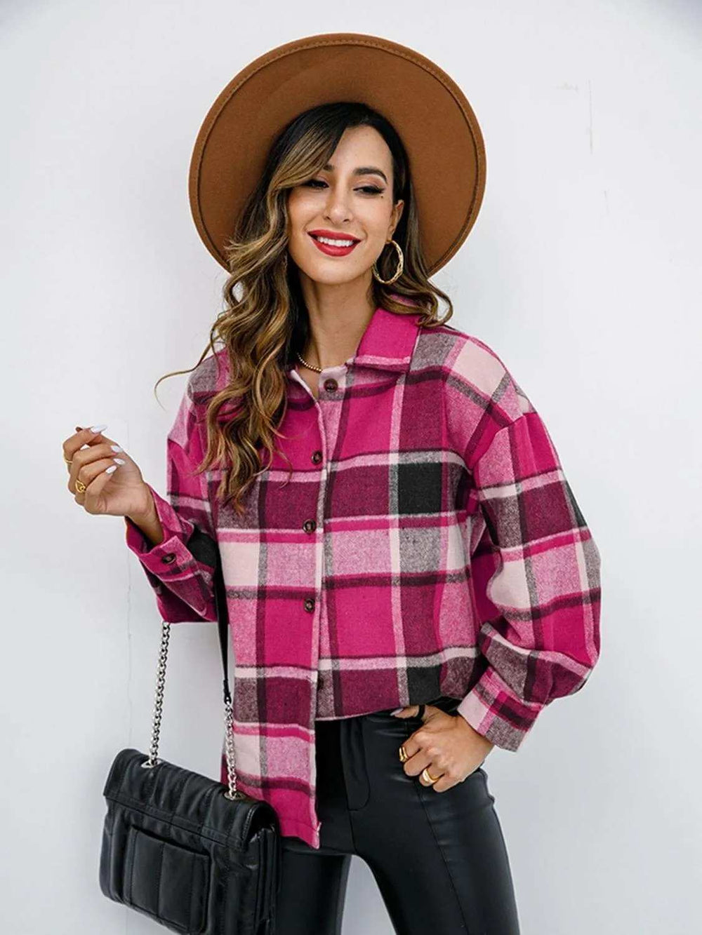 Plaid Button-Down Jacket - Trendsi - Flyclothing LLC