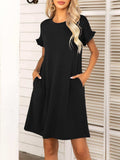 Round Neck Flounce Sleeve Dress with Pockets - Trendsi - Flyclothing LLC
