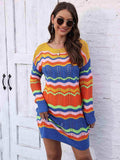 Openwork Round Neck Sweater Dress - Trendsi - Flyclothing LLC