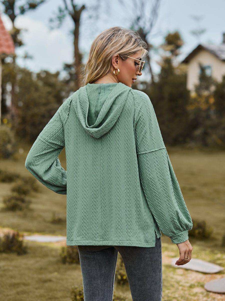 Cable-Knit Dropped Shoulder Hoodie - Trendsi - Flyclothing LLC