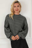 Cable-Knit Mock Neck Dropped Shoulder Sweater - Trendsi - Flyclothing LLC