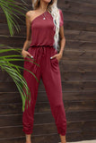 Drawstring Waist One-Shoulder Jumpsuit with Pockets - Trendsi - Flyclothing LLC