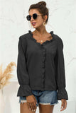 Frill Trim V-Neck Flounce Sleeve Shirt - Trendsi - Flyclothing LLC