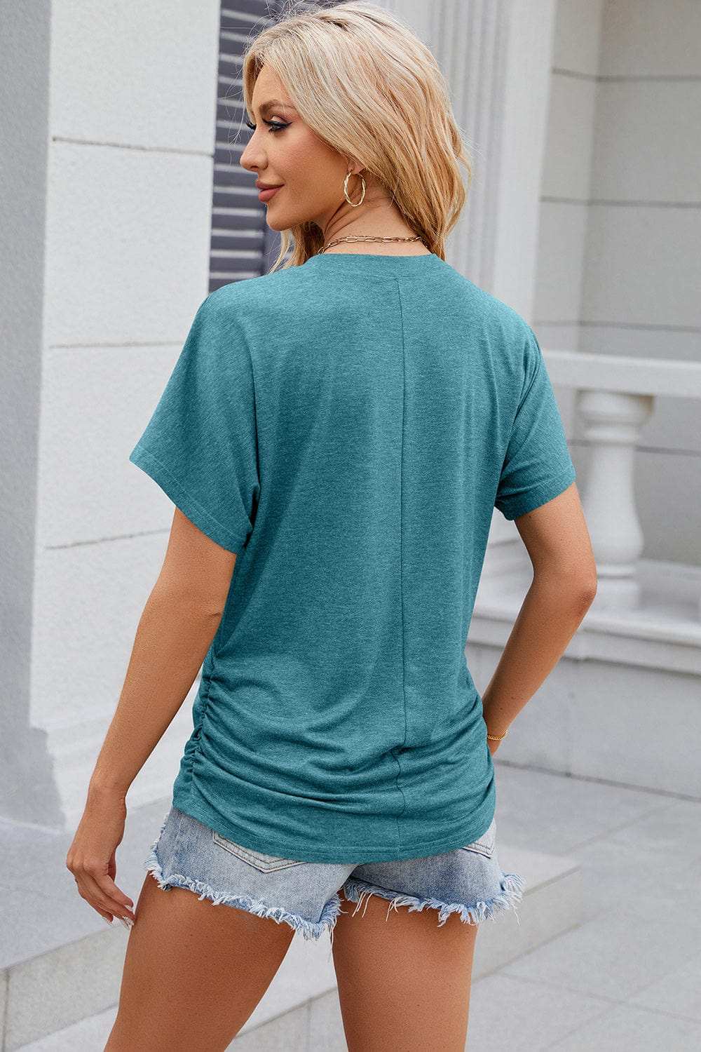 Round Neck Flutter Sleeve T-Shirt - Trendsi - Flyclothing LLC
