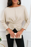 Boat Neck Back Tie Long Sleeve Satin Blouse - Trendsi - Flyclothing LLC