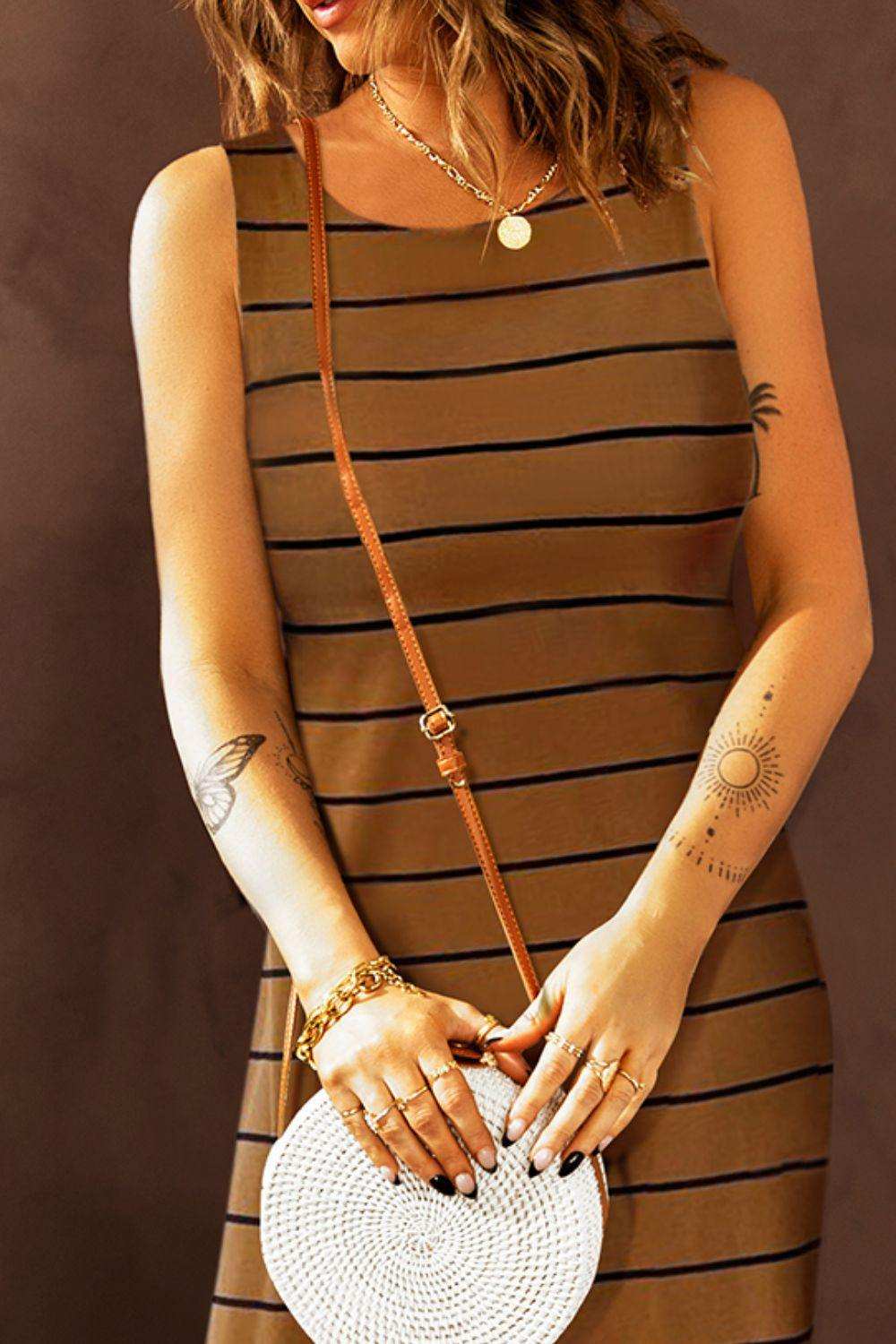 Striped Slit Sleeveless Maxi Dress - Trendsi - Flyclothing LLC