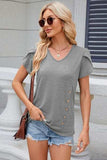 V-Neck Short Sleeve T-Shirt - Trendsi - Flyclothing LLC